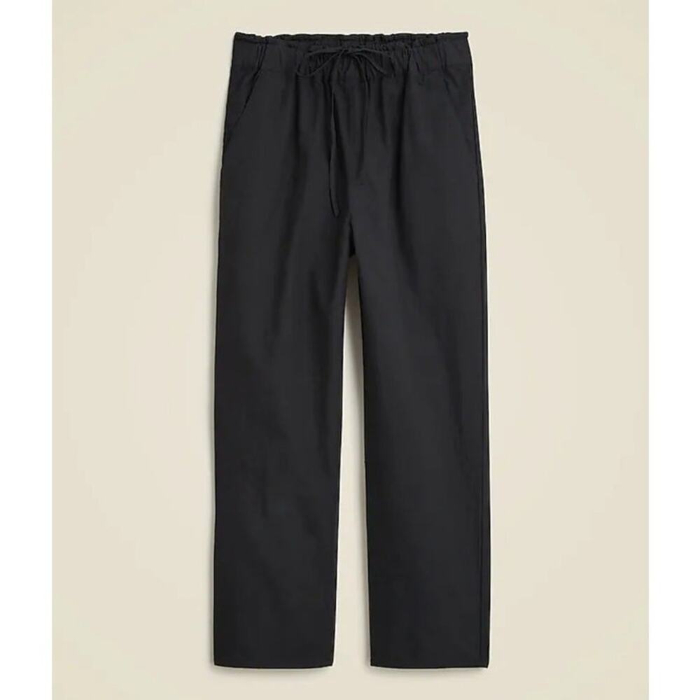 J.Crew Pants WMNS S Black Drawstring Wide Leg Crop Cotton Linen Minimalist Noir